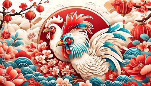 Create festive illustrations for the Year of the Rooster, showcasing the charm of traditional Chinese culture.