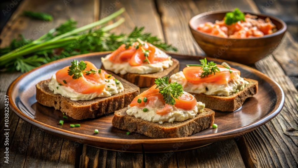 Delicious Salmon and Cheese Pate on Rye Bread - Candid Photography of Gourmet Appetizers, Food Styling, Culinary Presentation, and Tasty Snacks for Food Lovers Delicious Salmon and Cheese Pate on Rye Bread - Candid Photography of Gourmet Appetizers, Food Styling, Culinary Presentation, and Tasty Snacks for Food Lovers
