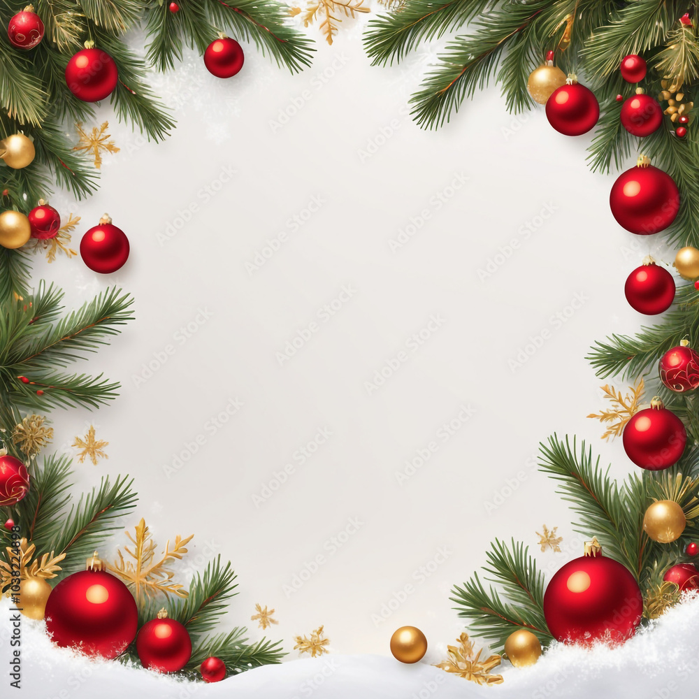 Christmas Ornament Border with Pine and Snowflakes Christmas Ornament Border with Pine and Snowflakes