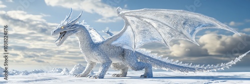 Dragon 3D. Ice Creature Flying in 100 Mpx High-resolution Poster Template photo