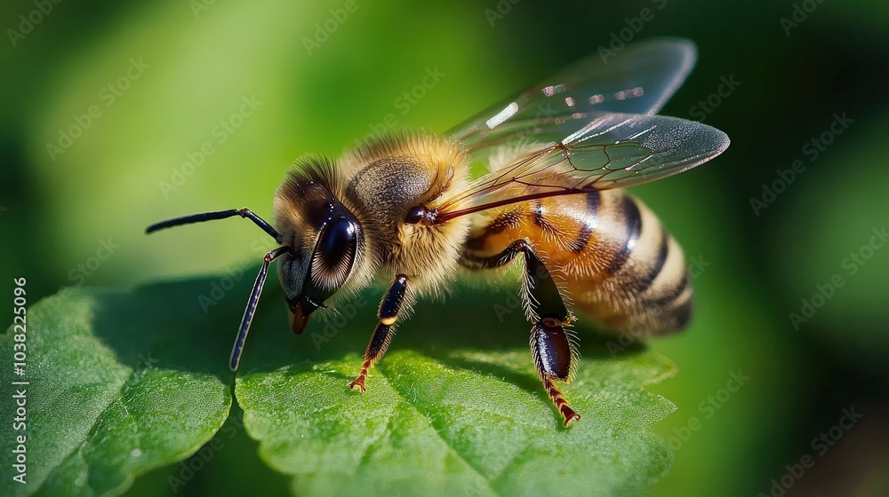 Biene - Honey Bee Close-up Macro Photo Showing Details of Insect Wing and Eye Biene - Honey Bee Close-up Macro Photo Showing Details of Insect Wing and Eye