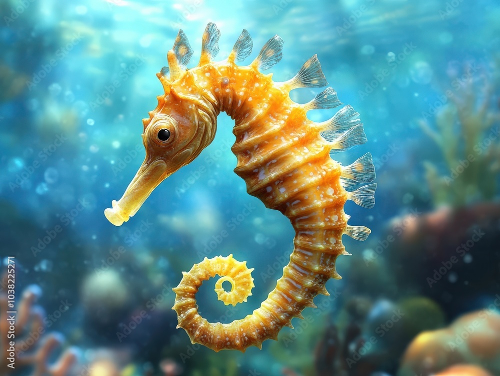 Seahorse - Majestic Creature of the Sea Swimming in an Ocean Background Seahorse - Majestic Creature of the Sea Swimming in an Ocean Background