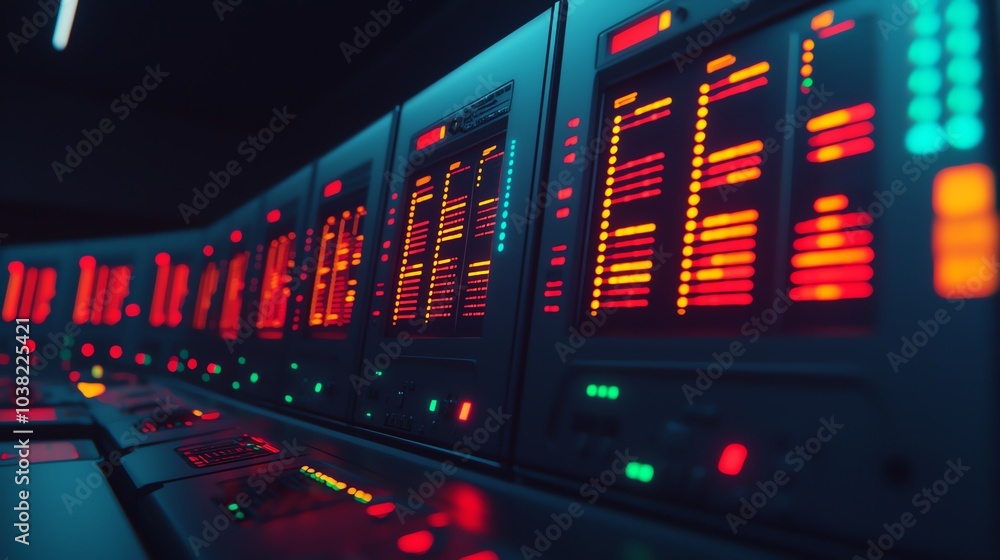 Futuristic control panel with glowing screens and colorful lights, ideal for technology and sci-fi themes. Futuristic control panel with glowing screens and colorful lights, ideal for technology and sci-fi themes.