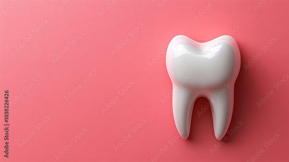 Clean and simple flat lay of a white tooth set on a sunny pink background symbolizing oral care and the significance of teeth restoration with space for dentist day messages or tips Clean and simple flat lay of a white tooth set on a sunny pink background symbolizing oral care and the significance of teeth restoration with space for dentist day messages or tips