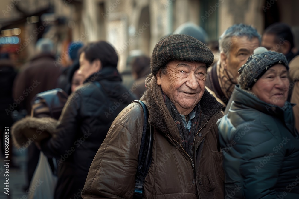 The old man on the street in the center of the city. The old man on the street in the center of the city.