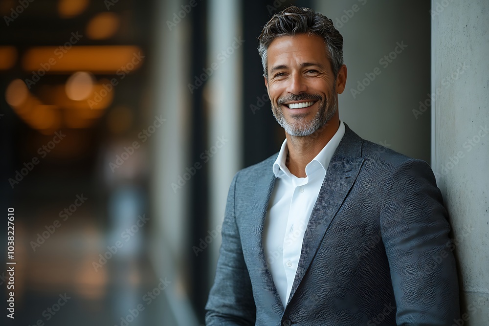 Confident Middle-Aged Man Smiling in Corporate Portrait Confident Middle-Aged Man Smiling in Corporate Portrait