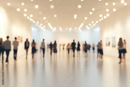 Abstract blurred people in event exhibition showroom. Business convention trade show or job fair. Business concept background