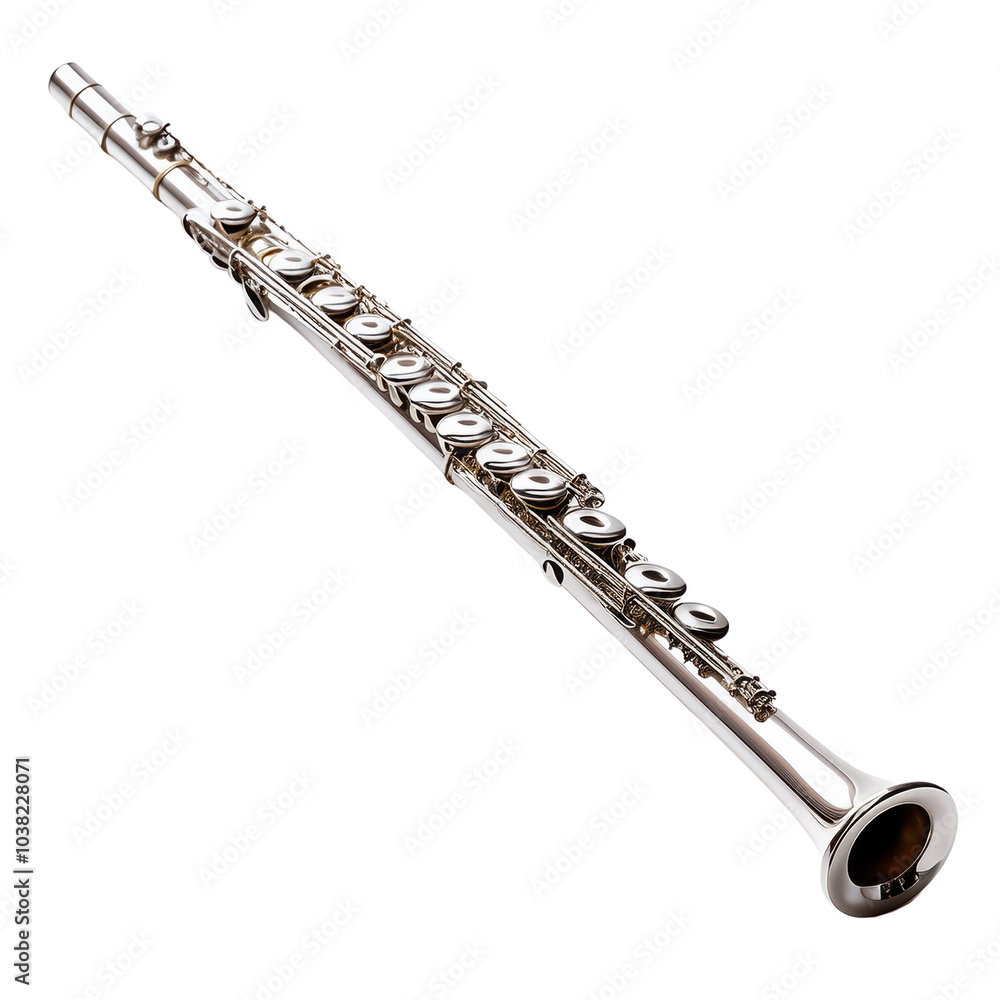 Fototapeta premium Silver flute on a white isolated background. transparent background