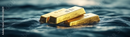 Gold bars floating on water, symbolizing wealth and prosperity. photo