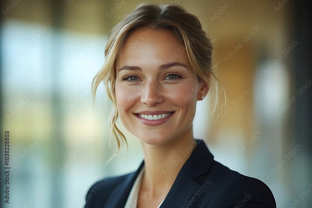 Confident Woman in Business Attire with Bright Smile Confident Woman in Business Attire with Bright Smile