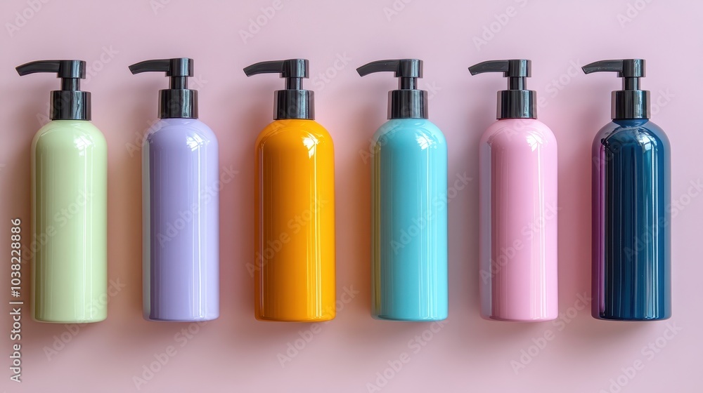 Set of Plastic cosmetic bottle with dispenser pump. Container for liquid, gel, lotion, cream, shampoo, shower gel. Packaging of beauty products Set of Plastic cosmetic bottle with dispenser pump. Container for liquid, gel, lotion, cream, shampoo, shower gel. Packaging of beauty products