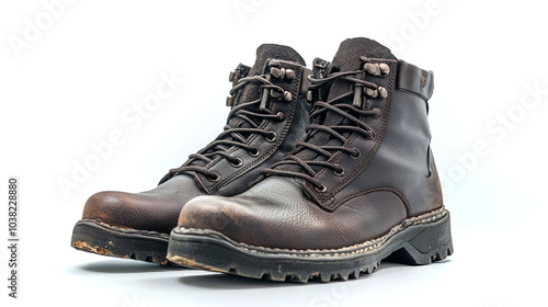 Pair of brown leather boots on a white background.