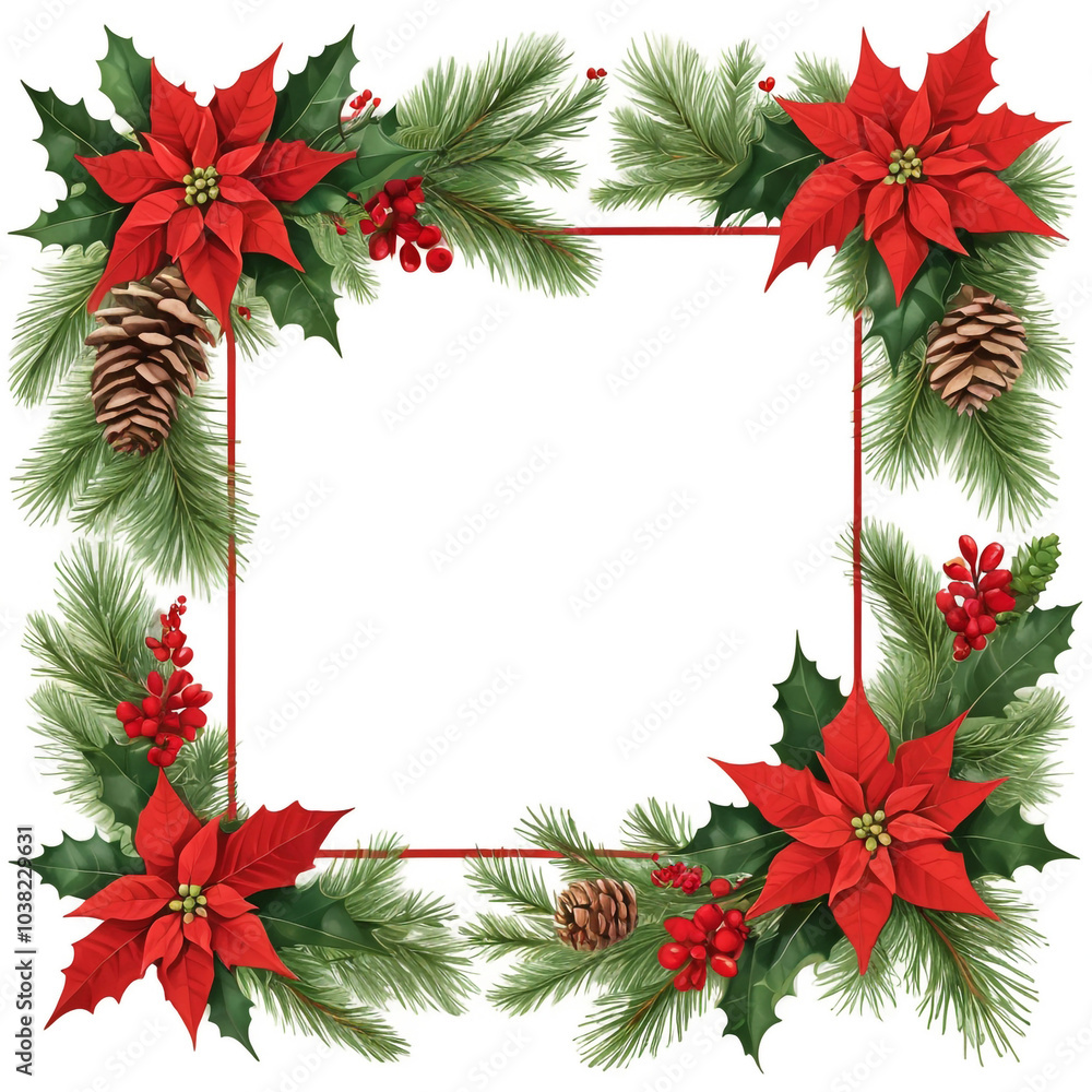 Christmas Card Frame with Red Poinsettias and Pine Christmas Card Frame with Red Poinsettias and Pine