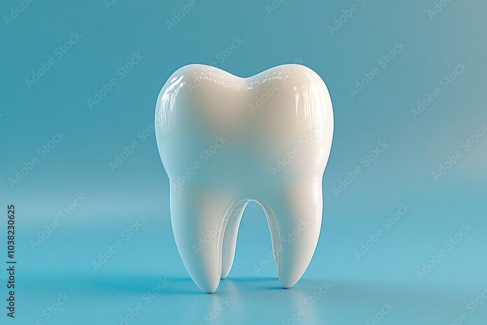 3d rendered tooth stands out against a light blue backdrop, showcasing its smooth surface and anatomical details, symbolizing dental health and hygiene in a clean presentation 3d rendered tooth stands out against a light blue backdrop, showcasing its smooth surface and anatomical details, symbolizing dental health and hygiene in a clean presentation