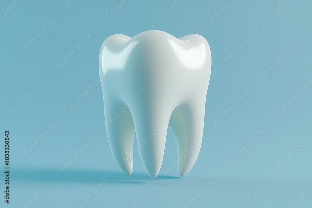 3d rendered tooth stands out against a light blue backdrop, showcasing its smooth surface and anatomical details, symbolizing dental health and hygiene in a clean presentation 3d rendered tooth stands out against a light blue backdrop, showcasing its smooth surface and anatomical details, symbolizing dental health and hygiene in a clean presentation