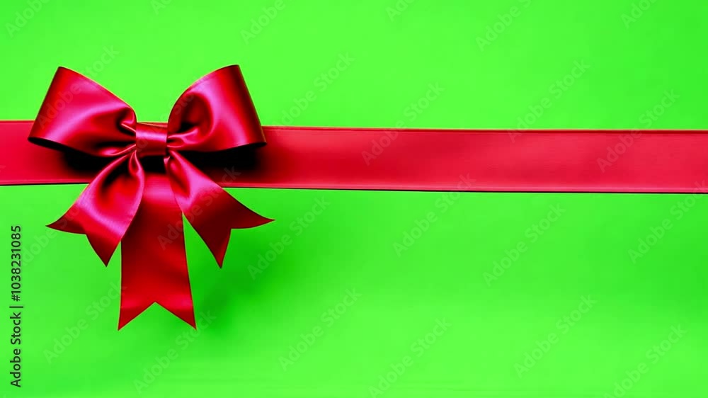 Horizontal Animated Red Satin Ribbon Bow Design Banner Isolated on Green Screen, Animation Advertising Template Video Festival or Opening Decoration Design Element, Party,celebration gift and present Horizontal Animated Red Satin Ribbon Bow Design Banner Isolated on Green Screen, Animation Advertising Template Video Festival or Opening Decoration Design Element, Party,celebration gift and present