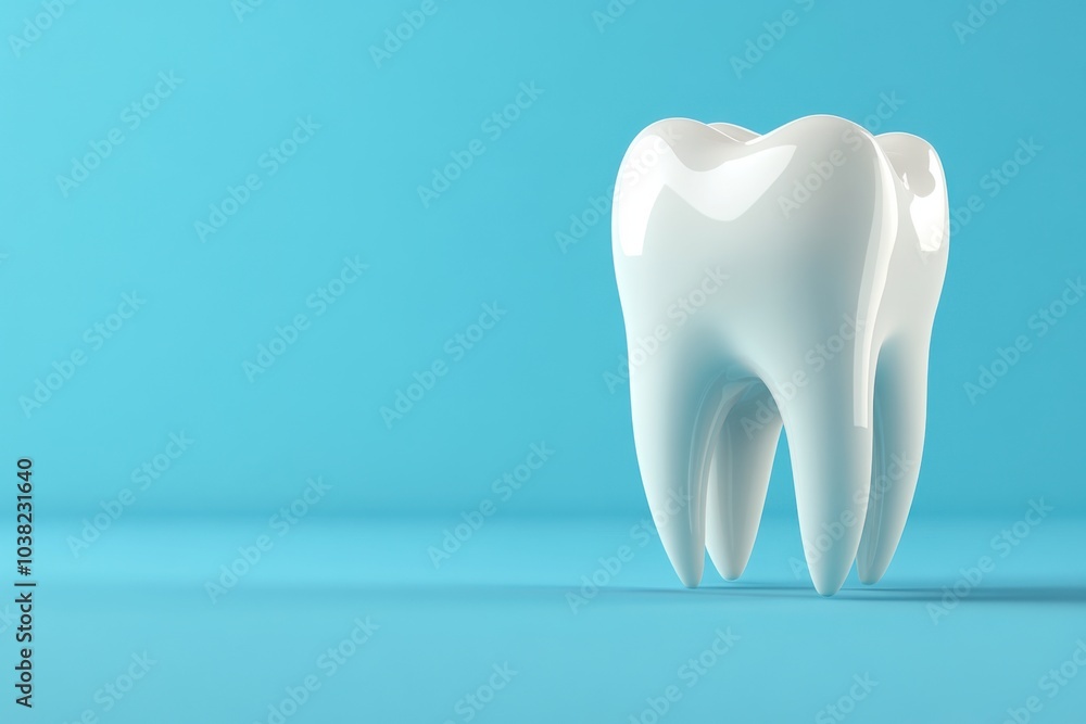3d rendered tooth stands out against a light blue backdrop, showcasing its smooth surface and anatomical details, symbolizing dental health and hygiene in a clean presentation 3d rendered tooth stands out against a light blue backdrop, showcasing its smooth surface and anatomical details, symbolizing dental health and hygiene in a clean presentation