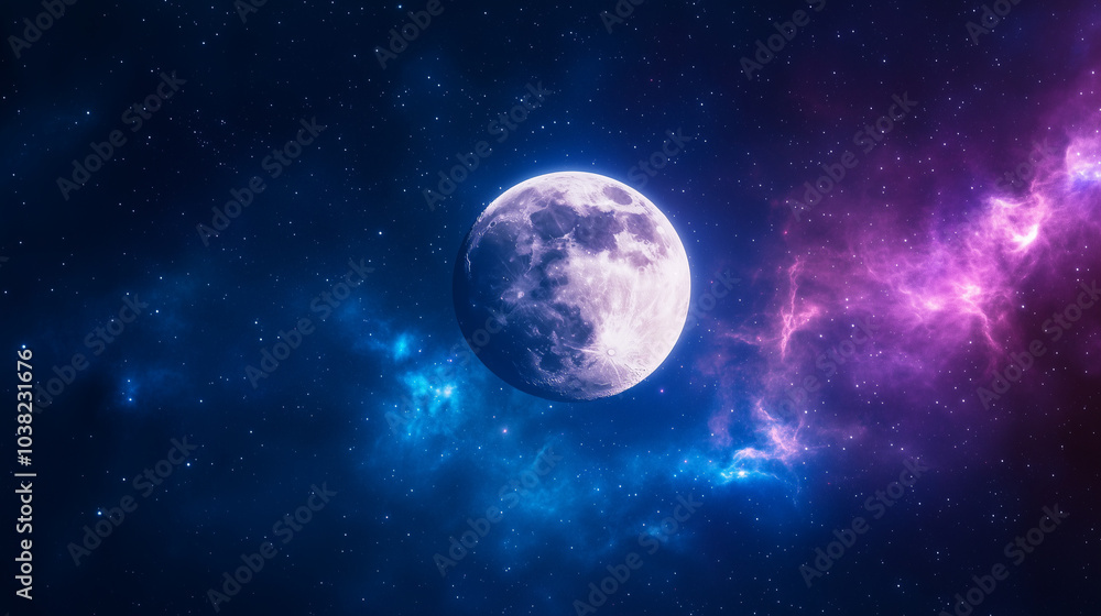 Full Moon in Galactic Storm with Lightning and Stars Full Moon in Galactic Storm with Lightning and Stars