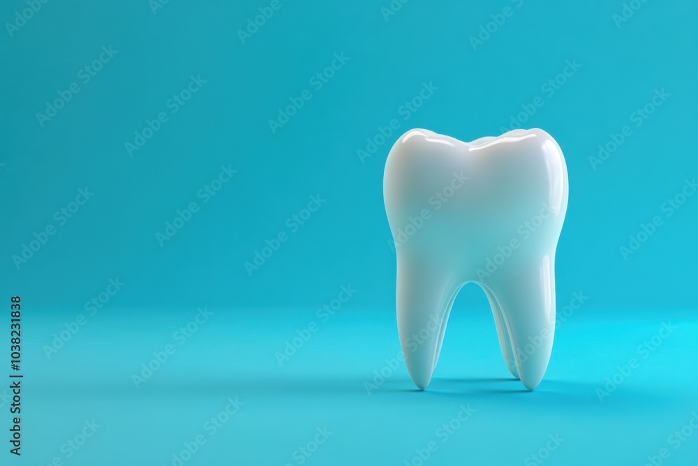 3d rendered tooth stands out against a light blue backdrop, showcasing its smooth surface and anatomical details, symbolizing dental health and hygiene in a clean presentation 3d rendered tooth stands out against a light blue backdrop, showcasing its smooth surface and anatomical details, symbolizing dental health and hygiene in a clean presentation