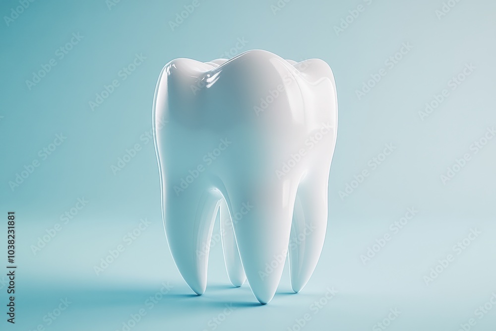 3d rendered tooth stands out against a light blue backdrop, showcasing its smooth surface and anatomical details, symbolizing dental health and hygiene in a clean presentation 3d rendered tooth stands out against a light blue backdrop, showcasing its smooth surface and anatomical details, symbolizing dental health and hygiene in a clean presentation