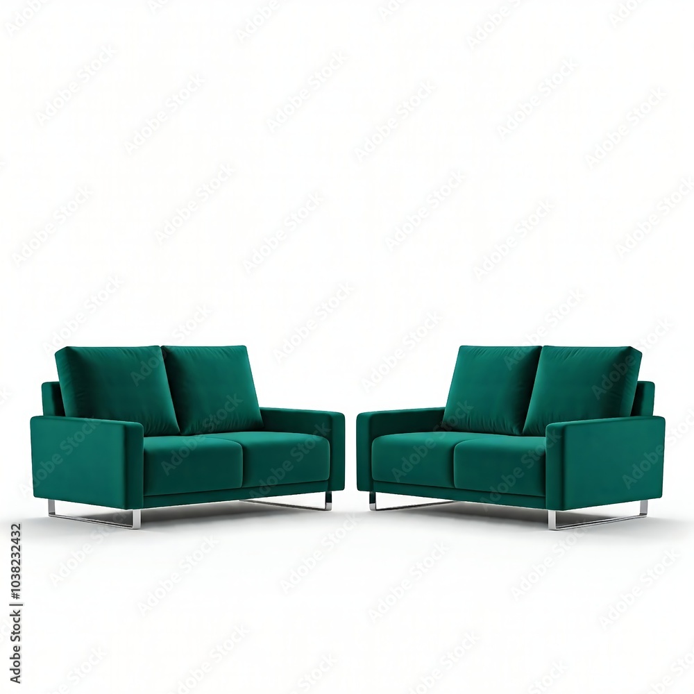Naklejka premium Green sofas isolated on white background, furniture home decoration concept 