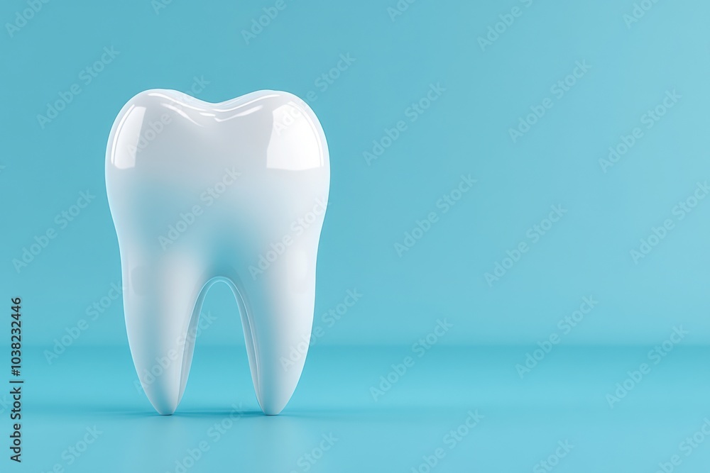 3d rendered tooth stands out against a light blue backdrop, showcasing its smooth surface and anatomical details, symbolizing dental health and hygiene in a clean presentation 3d rendered tooth stands out against a light blue backdrop, showcasing its smooth surface and anatomical details, symbolizing dental health and hygiene in a clean presentation