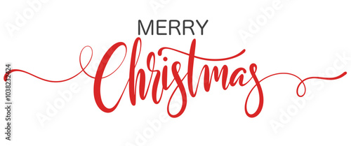 Merry Christmas text. Xmas calligraphic inscription. Merry Christmas handwritten lettering. Xmas text isolated on white for postcard, poster, banner design element.