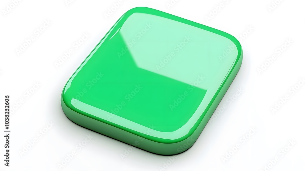 Blank Mobile application icon, button - green square with round corners. 3d rendering, white background Blank Mobile application icon, button - green square with round corners. 3d rendering, white background