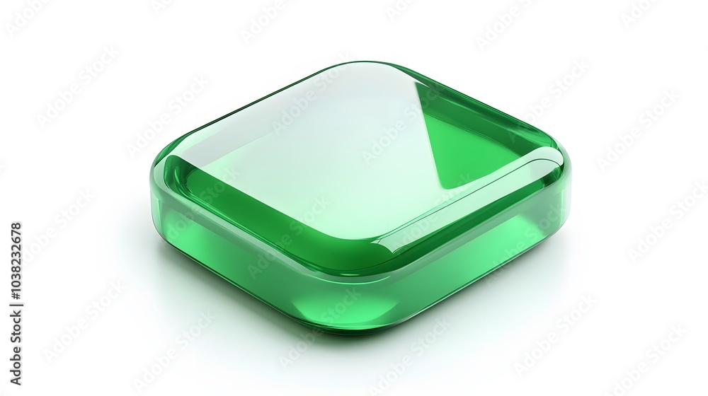 Blank Mobile application icon, button - green square with round corners. 3d rendering, white background Blank Mobile application icon, button - green square with round corners. 3d rendering, white background