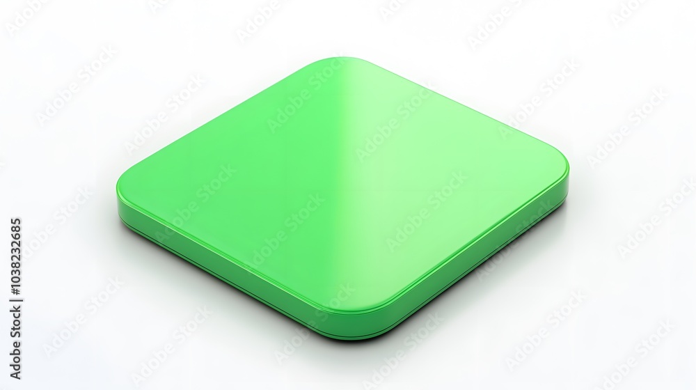 Blank Mobile application icon, button - green square with round corners. 3d rendering, white background Blank Mobile application icon, button - green square with round corners. 3d rendering, white background