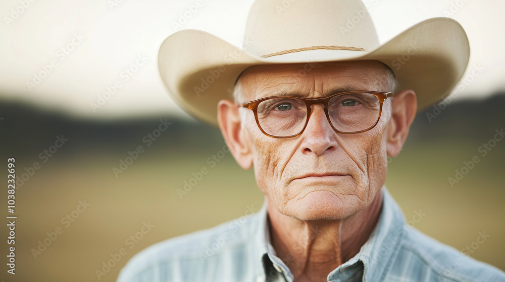 Portrait of Older Man in Cowboy Hat with Warm Lighting Portrait of Older Man in Cowboy Hat with Warm Lighting