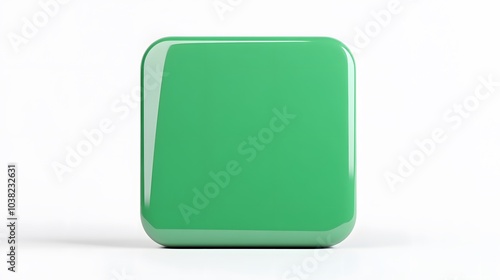 Blank Mobile application icon, button - green square with round corners. 3d rendering, white background