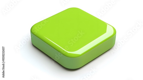 Blank Mobile application icon, button - green square with round corners. 3d rendering, white background