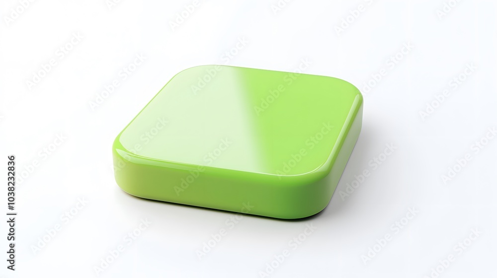 Blank Mobile application icon, button - green square with round corners. 3d rendering, white background Blank Mobile application icon, button - green square with round corners. 3d rendering, white background
