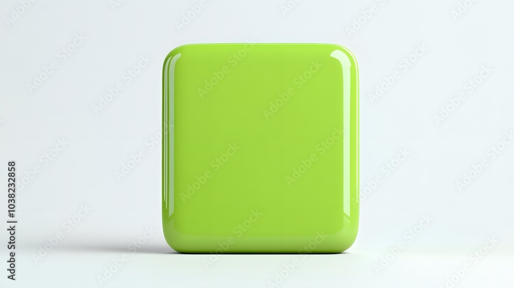 Blank Mobile application icon, button - green square with round corners. 3d rendering, white background Blank Mobile application icon, button - green square with round corners. 3d rendering, white background