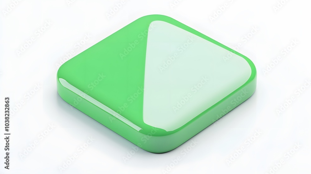 Blank Mobile application icon, button - green square with round corners. 3d rendering, white background Blank Mobile application icon, button - green square with round corners. 3d rendering, white background
