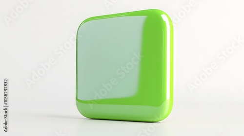 Blank Mobile application icon, button - green square with round corners. 3d rendering, white background