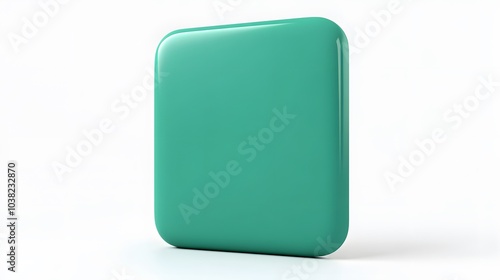 Blank Mobile application icon, button - green square with round corners. 3d rendering, white background