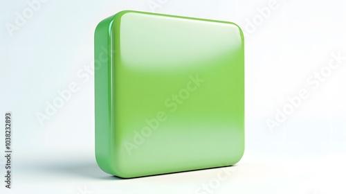 Blank Mobile application icon, button - green square with round corners. 3d rendering, white background