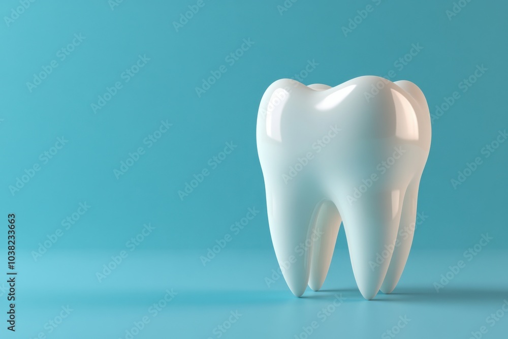 3d rendered tooth stands out against a light blue backdrop, showcasing its smooth surface and anatomical details, symbolizing dental health and hygiene in a clean presentation 3d rendered tooth stands out against a light blue backdrop, showcasing its smooth surface and anatomical details, symbolizing dental health and hygiene in a clean presentation