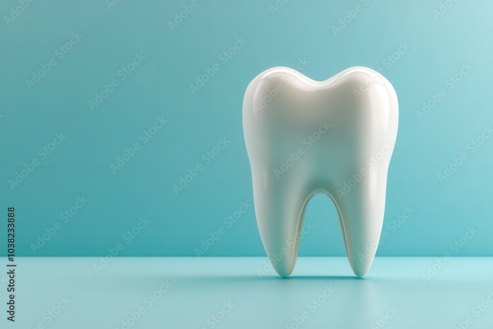 3d rendered tooth stands out against a light blue backdrop, showcasing its smooth surface and anatomical details, symbolizing dental health and hygiene in a clean presentation 3d rendered tooth stands out against a light blue backdrop, showcasing its smooth surface and anatomical details, symbolizing dental health and hygiene in a clean presentation