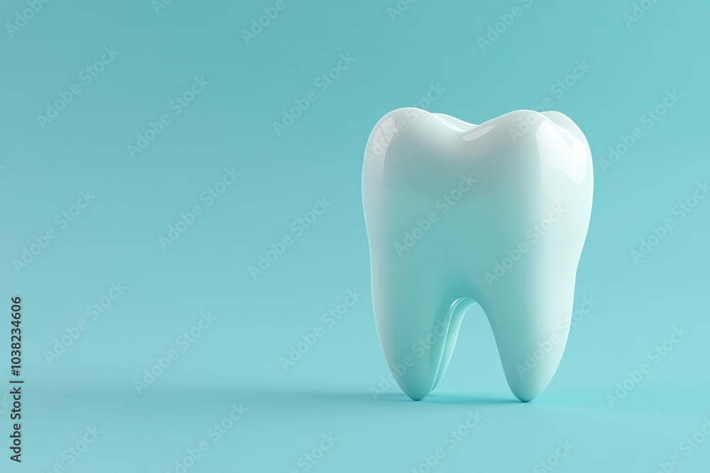 3d rendered tooth stands out against a light blue backdrop, showcasing its smooth surface and anatomical details, symbolizing dental health and hygiene in a clean presentation 3d rendered tooth stands out against a light blue backdrop, showcasing its smooth surface and anatomical details, symbolizing dental health and hygiene in a clean presentation