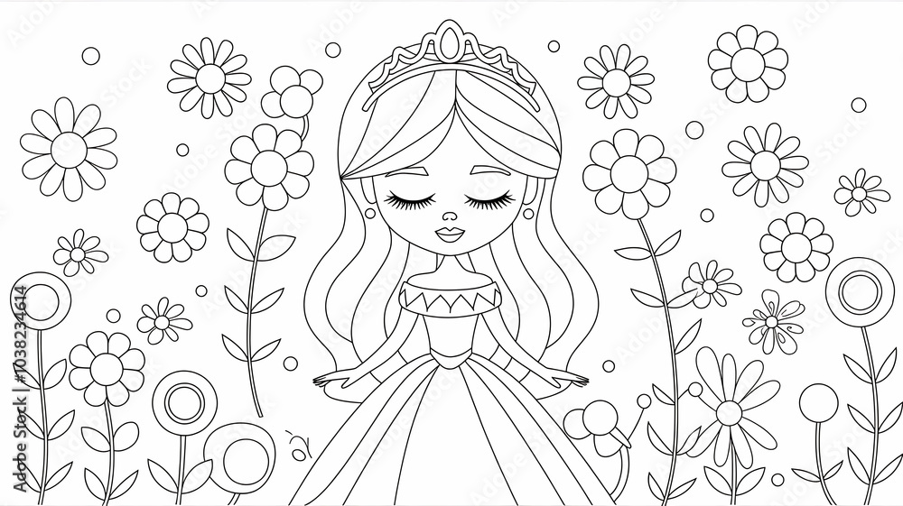 Coloring page outline illustration design girls hand drawn illustration of a princess illustration of a princess Coloring page outline illustration design girls hand drawn illustration of a princess illustration of a princess