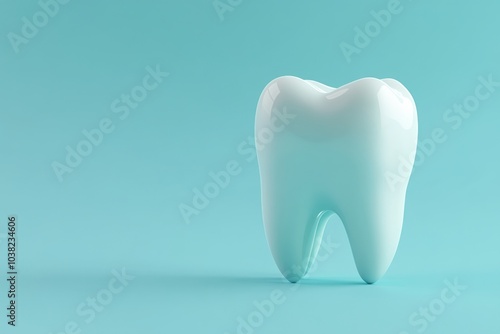 3d rendered tooth stands out against a light blue backdrop, showcasing its smooth surface and anatomical details, symbolizing dental health and hygiene in a clean presentation