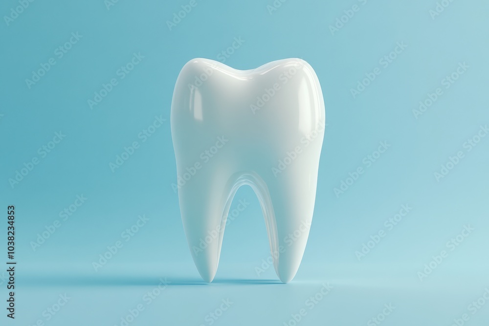 3d rendered tooth stands out against a light blue backdrop, showcasing its smooth surface and anatomical details, symbolizing dental health and hygiene in a clean presentation 3d rendered tooth stands out against a light blue backdrop, showcasing its smooth surface and anatomical details, symbolizing dental health and hygiene in a clean presentation