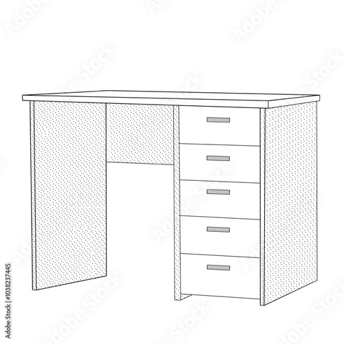 student's desk with drawers on white background