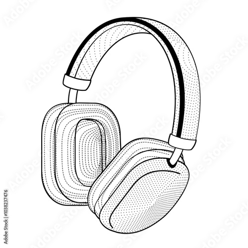 headphones on white background black and white  vector  illustration