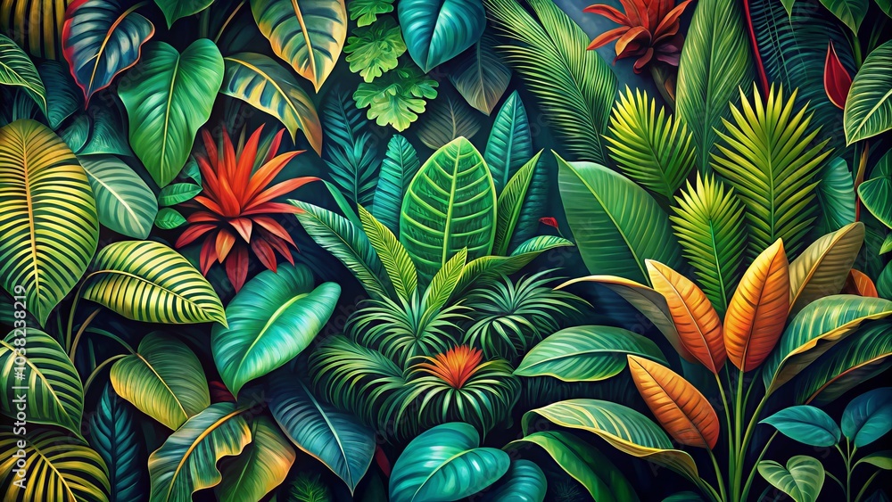 Lush Jungle Trees and Tropical Plants Pattern for Vibrant Home Decor and Fashion, Botanical Aesthetics, Nature-Inspired Design, Greenery, Tropical Vibes Lush Jungle Trees and Tropical Plants Pattern for Vibrant Home Decor and Fashion, Botanical Aesthetics, Nature-Inspired Design, Greenery, Tropical Vibes