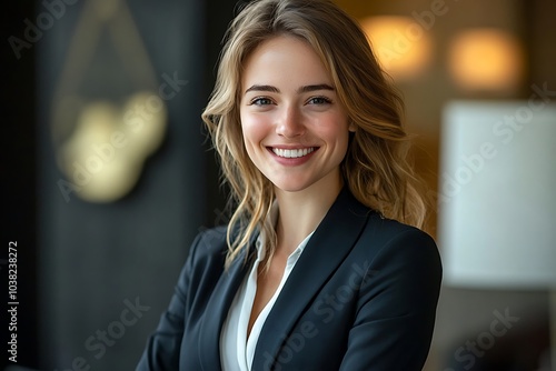 Friendly Female Executive Portrait in Stylish Black Blazer