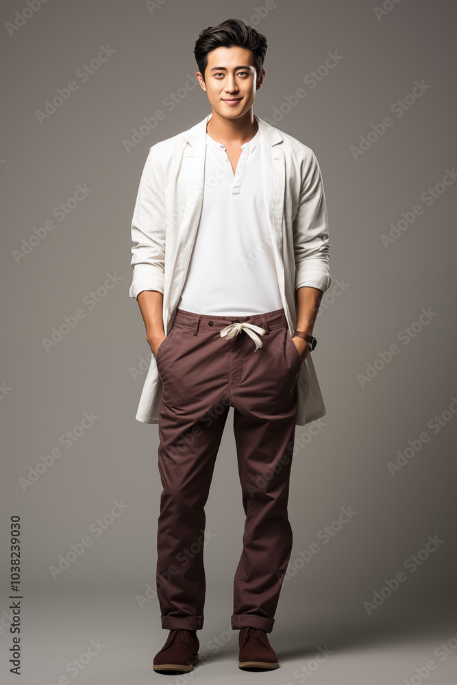 Fototapeta premium a man in white color formal outfit standing in the studio with isolated background